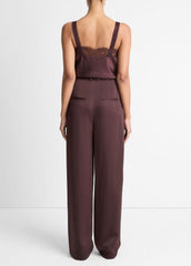 Satin Pleated Wide-Leg Trouser in Trousers - DARK FIG