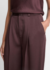 Satin Pleated Wide-Leg Trouser in Trousers - DARK FIG