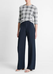 Cotton-Blend High-Waist Bias Pant in Wide Leg - COASTAL BLUE