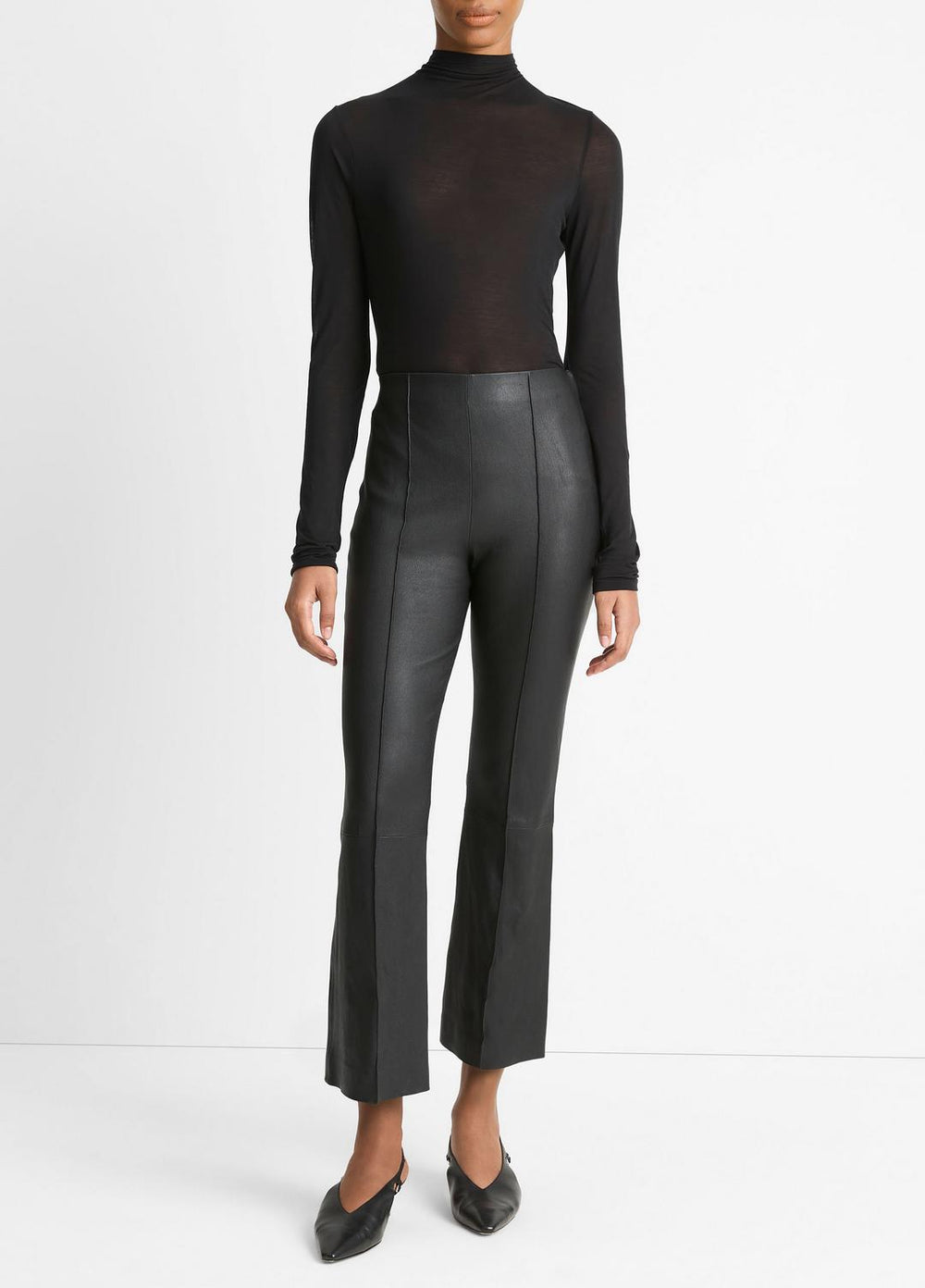 Stretch-Leather Crop Flare Pant in Trousers - BLACK