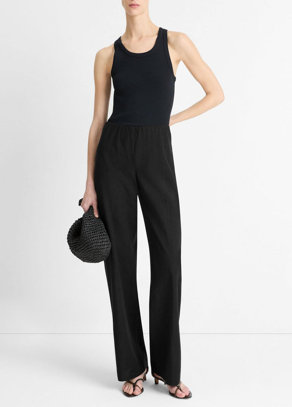 Cotton-Blend High-Waist Bias Pant in Trousers - BLACK
