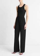 Cotton-Blend High-Waist Bias Pant in Trousers - BLACK