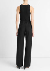 Cotton-Blend High-Waist Bias Pant in Trousers - BLACK