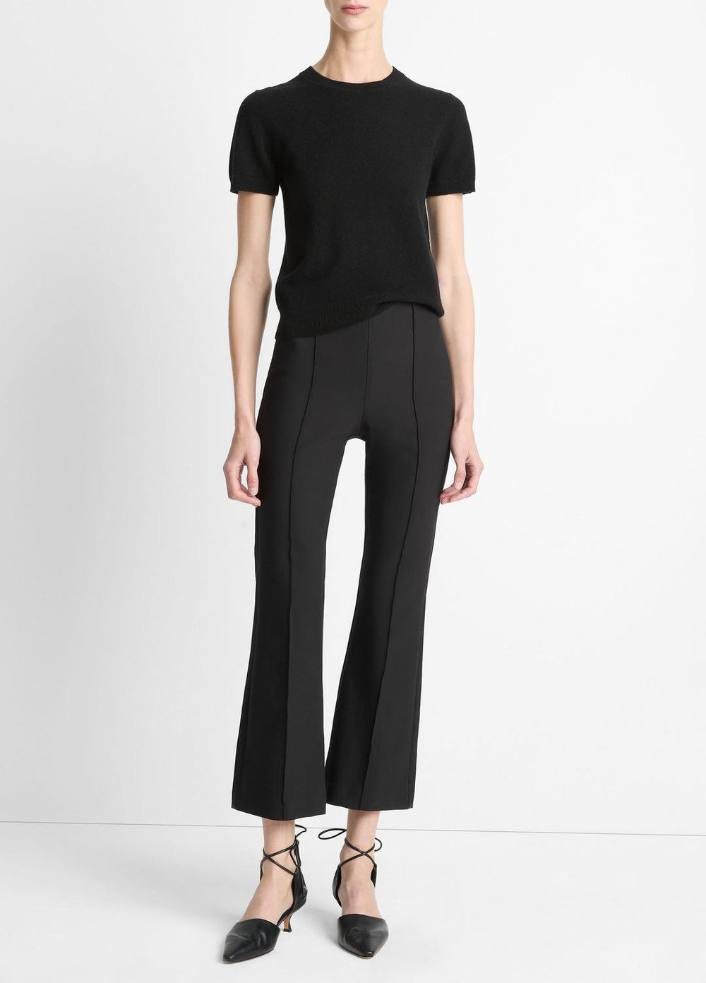 Niki Mid-Rise Pintuck Crop Flare Pant in Trousers - BLACK