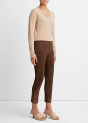 Stretch Suede Split Hem Crop Legging in Leggings - DARK WHEAT