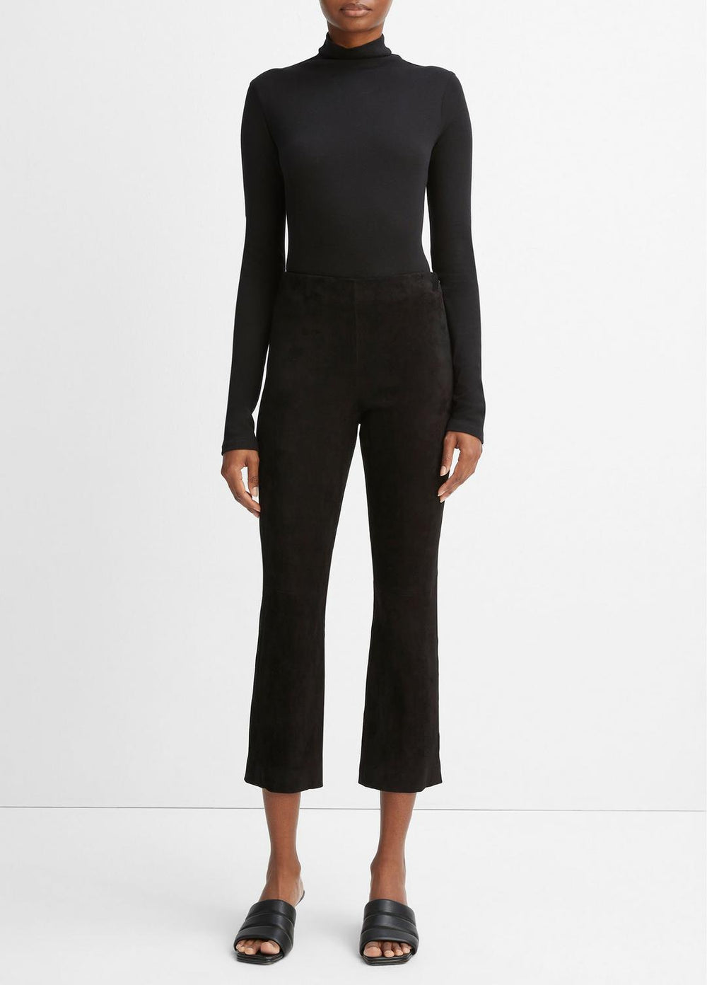 Stretch-Suede Cropped Flare Legging in Leggings - BLACK