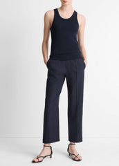 Grace Mid-Rise Linen-Blend Pull-On Pant in Trousers - COASTAL BLUE