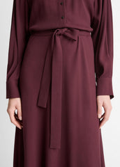 Crepe Collar-Stand Shirt Dress in Dresses - OXBLOOD