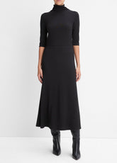 Elbow-Sleeve Turtleneck Dress in Dresses - BLACK