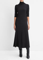 Elbow-Sleeve Turtleneck Dress in Dresses - BLACK
