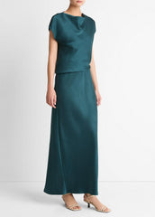 Draped Satin Cowl-Neck Dress in Dresses - JUNIPER