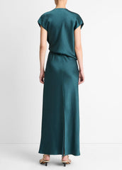 Draped Satin Cowl-Neck Dress in Dresses - JUNIPER