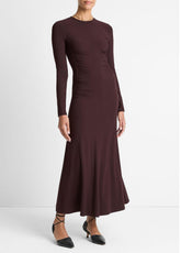 Ruched-Seam Long-Sleeve Dress in Dresses - DARK FIG