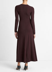 Ruched-Seam Long-Sleeve Dress in Dresses - DARK FIG