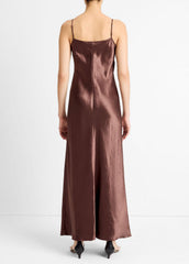Satin Bias Maxi Slip Dress in Dresses - CHOCOLATE