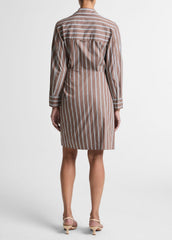 Striped Cotton-Blend Wrap Dress in Dresses - BROWN MULTI