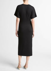 Ruched-Side Matte Jersey Short-Sleeve Dress in Dresses - BLACK