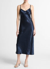 Satin V-Neck Slip Dress in Dresses - COASTAL BLUE