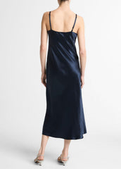 Satin V-Neck Slip Dress in Dresses - COASTAL BLUE