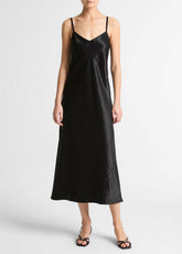 Satin V-Neck Slip Dress in Dresses - BLACK