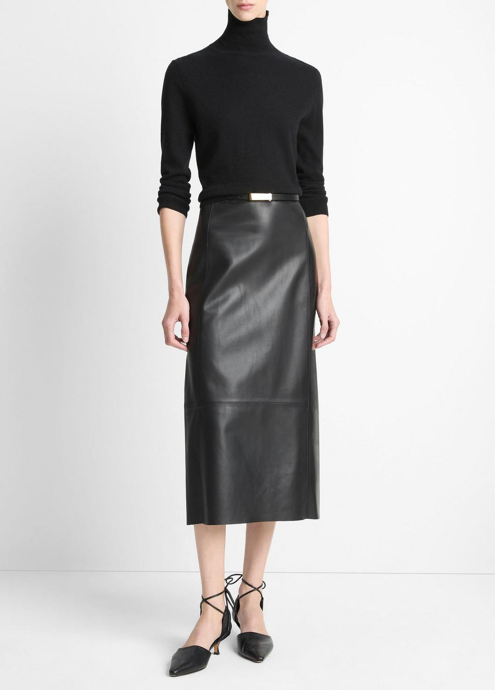 Leather Straight Skirt in Skirts - BLACK