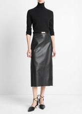 Leather Straight Skirt in Skirts - BLACK