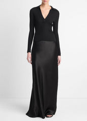 Satin Maxi Skirt in Skirts - BLACK
