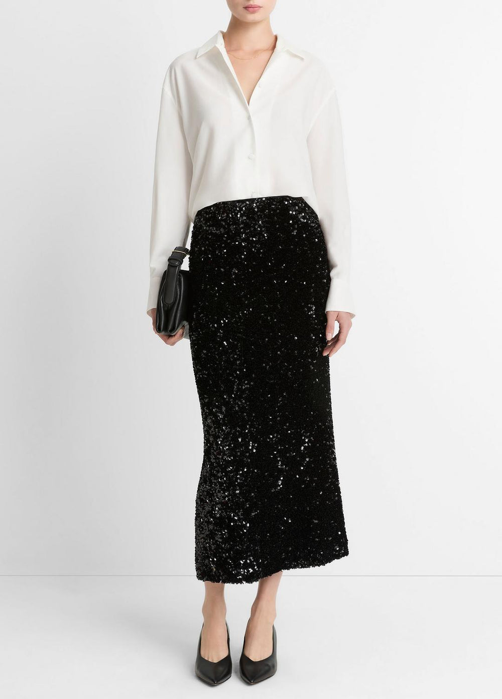 Sequined Velvet Column Skirt in Skirts - BLACK