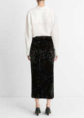 Sequined Velvet Column Skirt in Skirts - BLACK