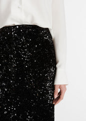 Sequined Velvet Column Skirt in Skirts - BLACK