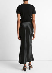 Satin Side-Slit Slip Skirt in Skirts - BLACK