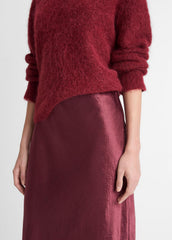 Satin Side-Slit Slip Skirt in Skirts - BORDEAUX