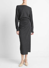 Draped-Waist Wool-Blend Midi Skirt in Skirts - DARK HEATHER GREY