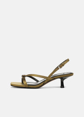 Tali Satin Slingback Sandal in Heels - OLIVE WOOD