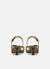 Tali Satin Slingback Sandal in Heels - OLIVE WOOD