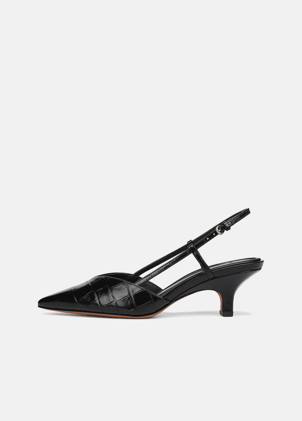 Levvy Croc-Embossed Leather Slingback Heel in Heels - BLACK
