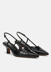 Levvy Croc-Embossed Leather Slingback Heel in Heels - BLACK