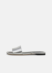 Valeria Metallic Leather Slide Sandal in Sandals - SILVER