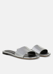 Valeria Metallic Leather Slide Sandal in Sandals - SILVER