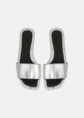 Valeria Metallic Leather Slide Sandal in Sandals - SILVER