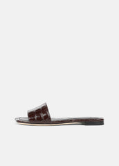 Valeria Croc-Embossed Leather Slide Sandal in Sandals - CACAO BROWN