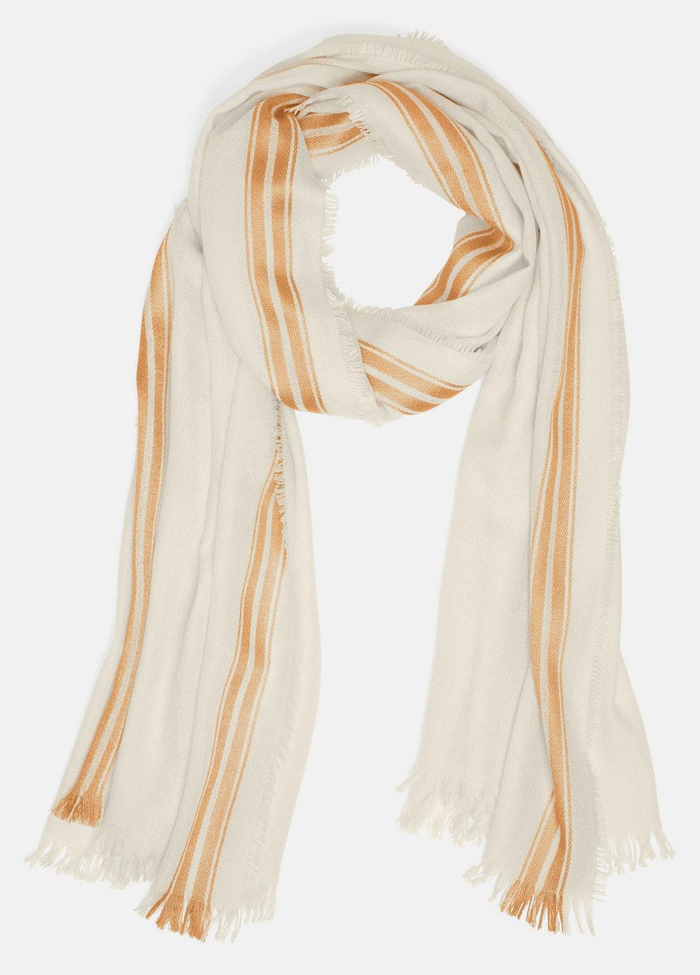 Border-Stripe Cashmere-Silk Satin Twill Scarf in Scarves & Hats - SANDBAR