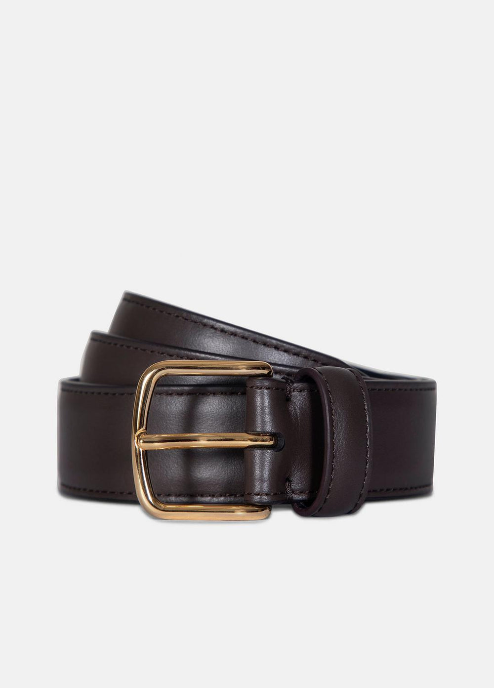 Women’s 32mm Stitched Leather Belt in Belts - CACAO BROWN