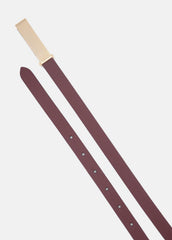 Women's 15mm Elongated Plaque Leather Belt in Belts - BORDEAUX