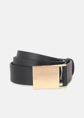 Women's 30mm Plaque Leather Belt in Belts - BLACK/POLISHED GOLD