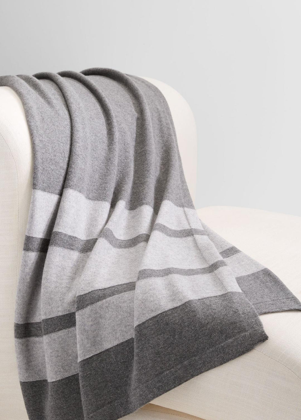 Cashmere Jersey Stripe Throw in Pillows & Blankets - MEDIUM HEATHER GREY