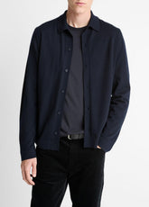 Featherweight Merino Wool-Cashmere Sweater Shirt in Long Sleeve - COASTAL BLUE