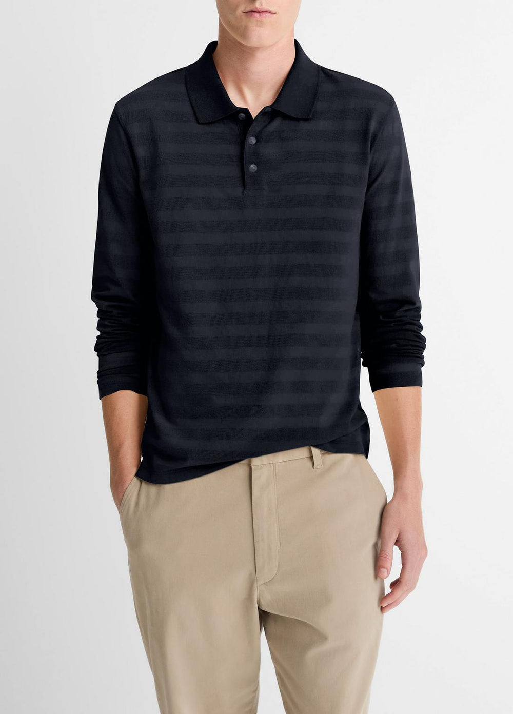 Jacquard-Stripe Cotton Long-Sleeve Polo Shirt in Long Sleeve - COASTAL BLUE