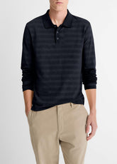 Jacquard-Stripe Cotton Long-Sleeve Polo Shirt in Long Sleeve - COASTAL BLUE