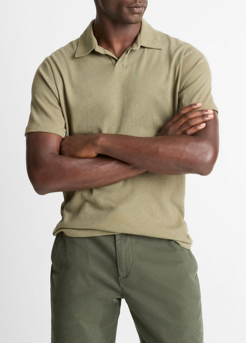 Cotton Johnny-Collar Polo Shirt in Henleys & Polos - SAGE